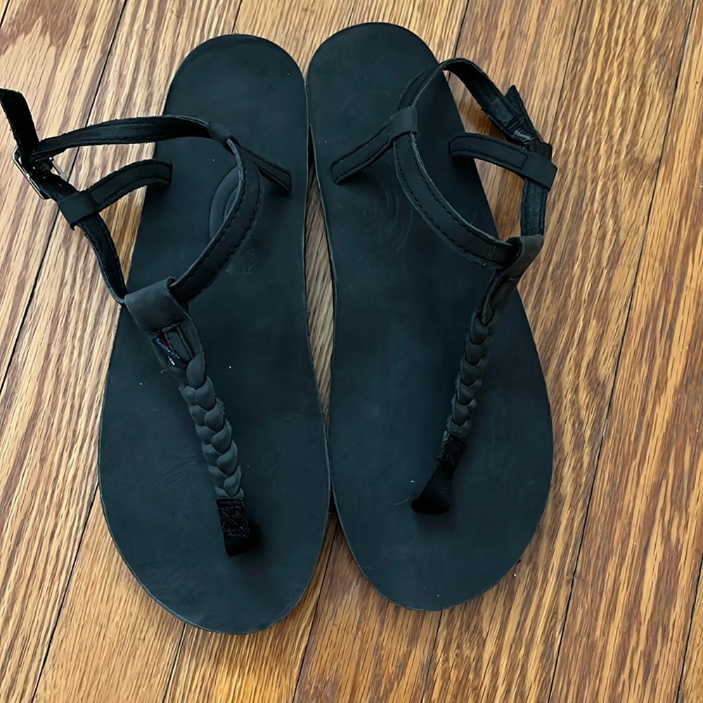 NWOT Rainbow Sandals T Street Center Braid Ankle Strap • Black •6.5- 7.5